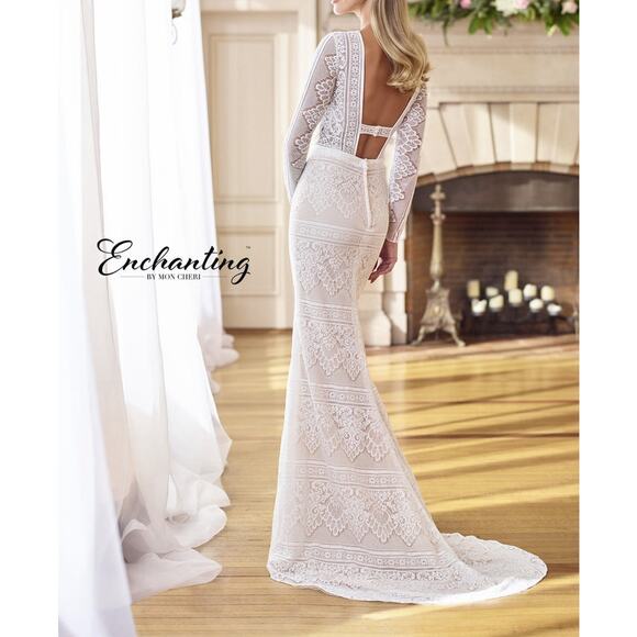 Enchanting by Mon Cherie NEW 218169 Bohemian Lace Wedding Gown Dress Size 10 - Picture 2 of 5
